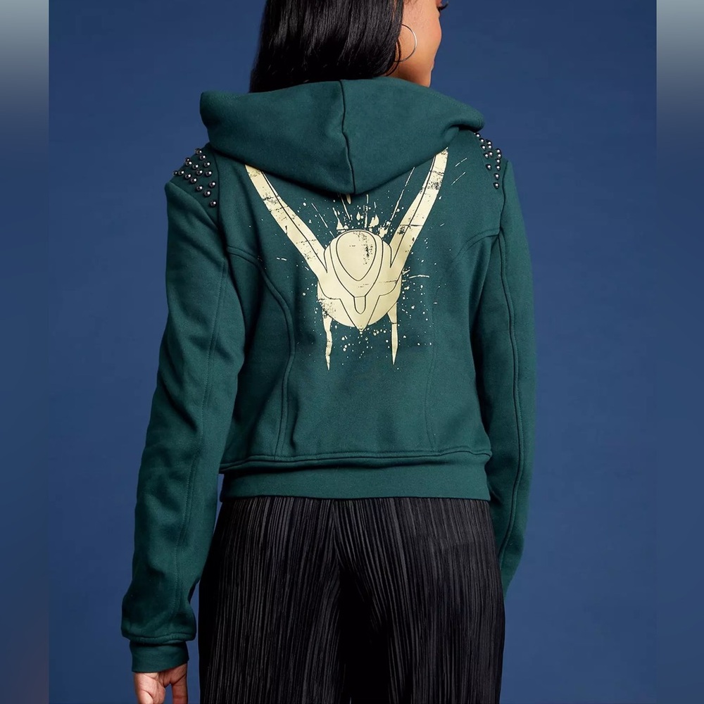 Her Universe Loki Dark Green Hooded Moto Zip Hoodie
